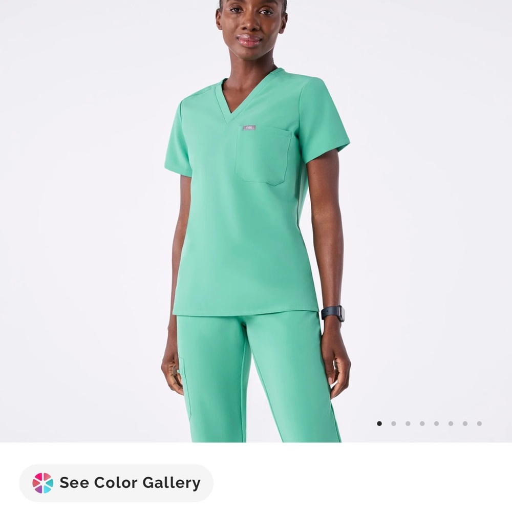 Figs Mint Short Sleeve V-Neck Top
